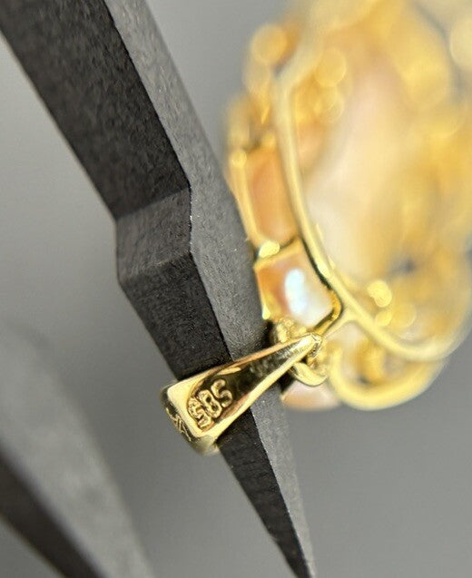 Gold Anhänger Handarbeit 14K/585 Perle 5cm mit Brillant