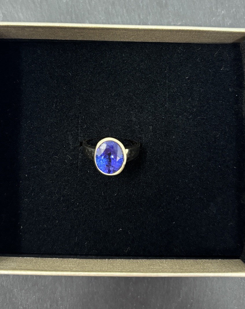 Tansanit 5ct Ring 585 gelb Gold 14 Karat Goldring Solitärring Harry Ivens