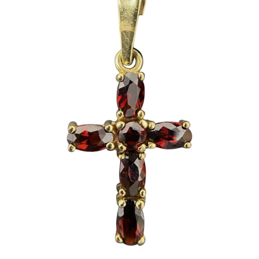 Gold Kreuzanhänger mit echten Granaten – 8 Karat Gelbgold