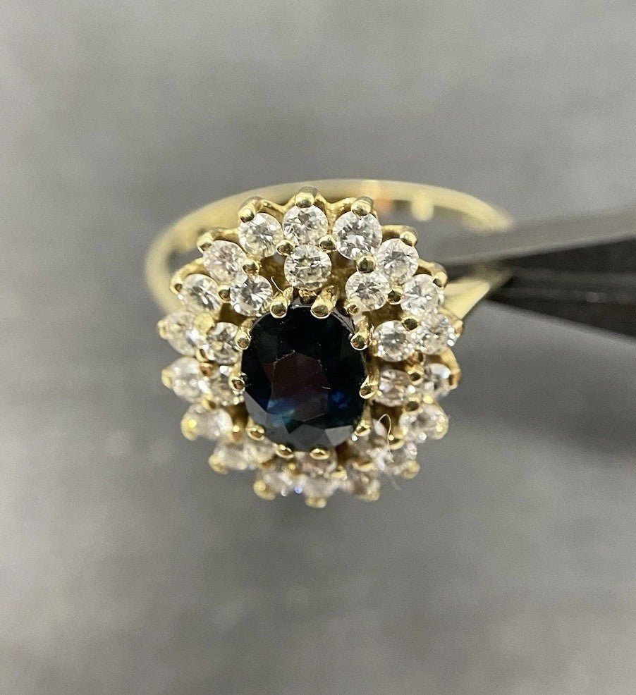 585 Gold Ring 1ct Saphir und Brillanten Gr. 54 14K