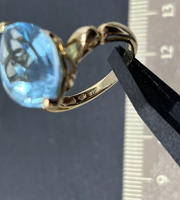 Gold Ring Gelbgold Blautopas Eisblau ca.15x10mm 9K/375 Damenring Gr.50 No.62