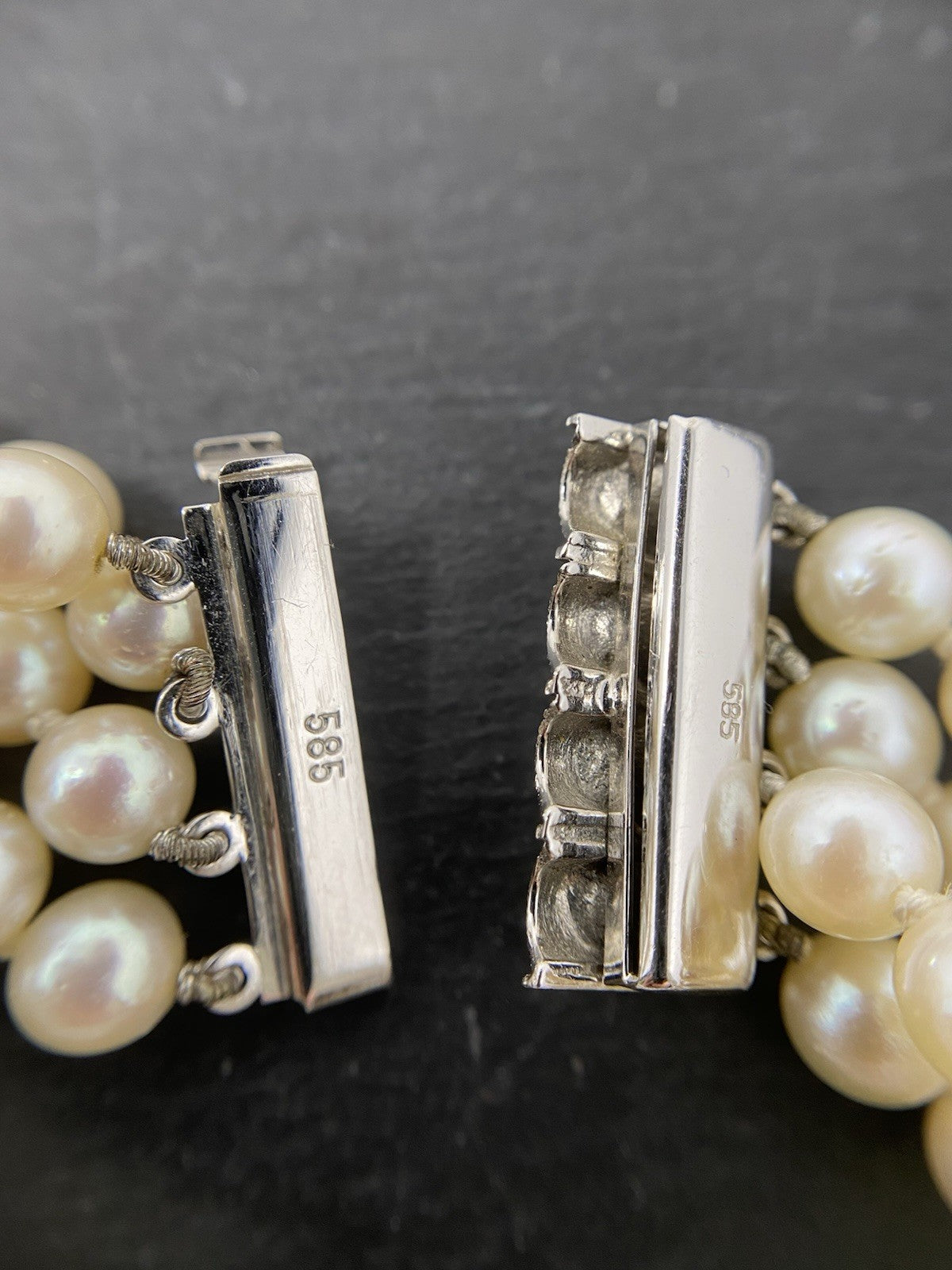 585 Weißgold Perlenarmband Vierreihiges  | Weißgold Luxus 14K