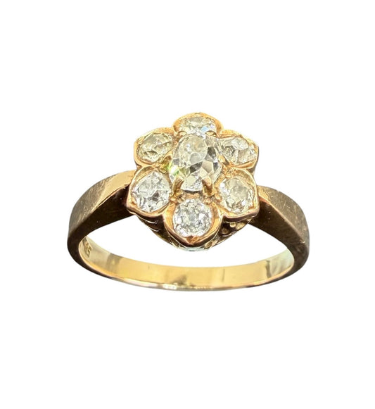 585 Gold Ring Antiker Diamantenring im Rosenschliff 0,85ct Blütenring 14K