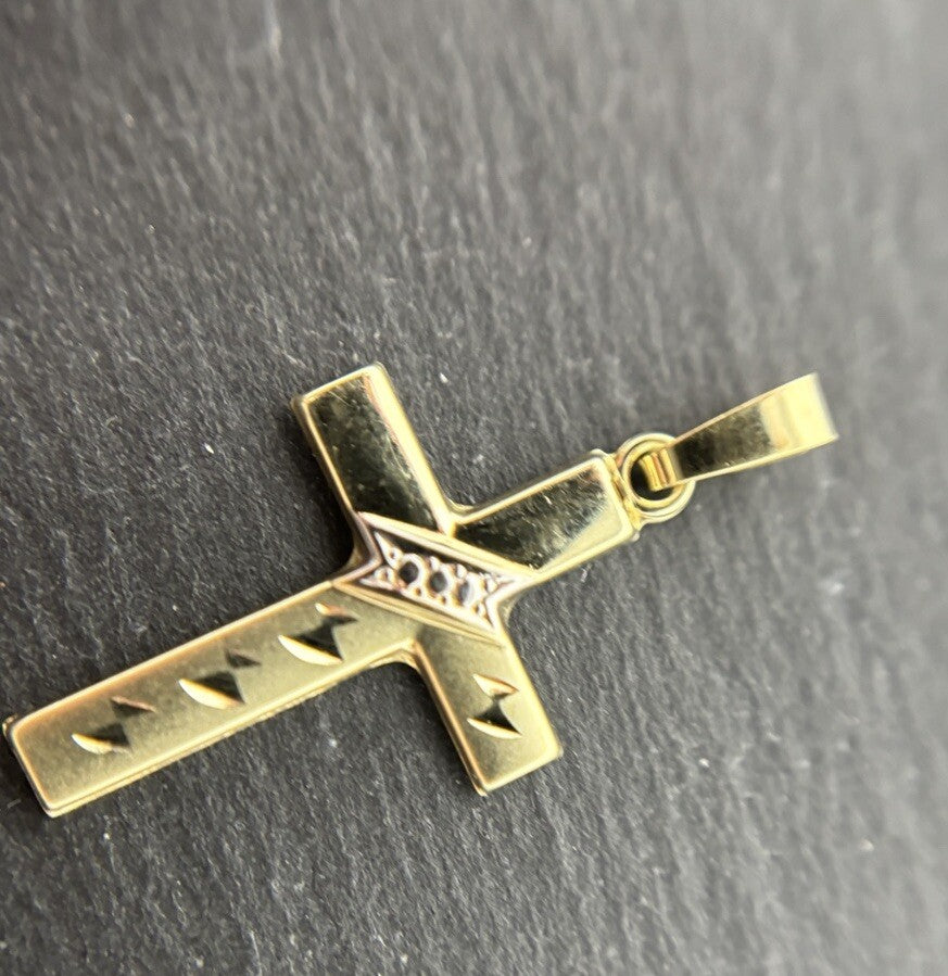 Kreuz mit Muster 14K/585 Gelbgold Anhänger Sandgestrahlt No.2