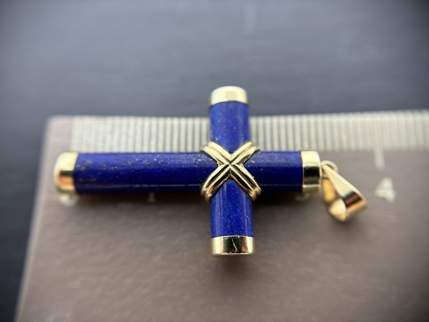 585 Gold Anhänger Kreuz Kreuzanhänger Lapislazuli 3,5cm 14K