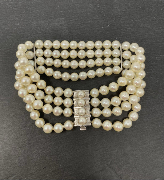 585 Weißgold Perlenarmband Vierreihiges  | Weißgold Luxus 14K