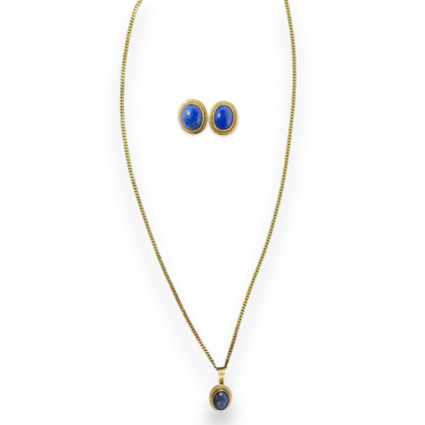 14K Gold Schmuckset Lapislazuli – Panzerkette & Ohrstecker – Echtgold – Vintage