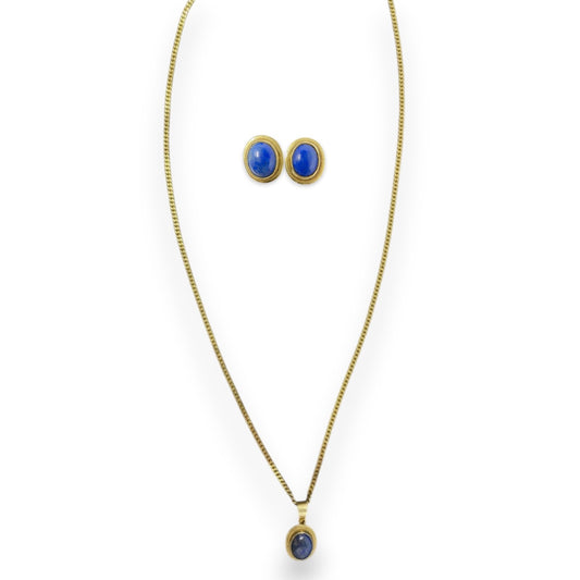 14K Gold Schmuckset Lapislazuli – Panzerkette & Ohrstecker – Echtgold – Vintage