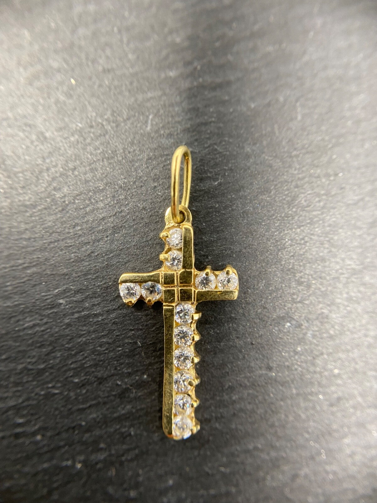 585 Gold Anhänger Kreuz Gelbgold mit Zirkoniasteine im Brillantenschliff 14K
