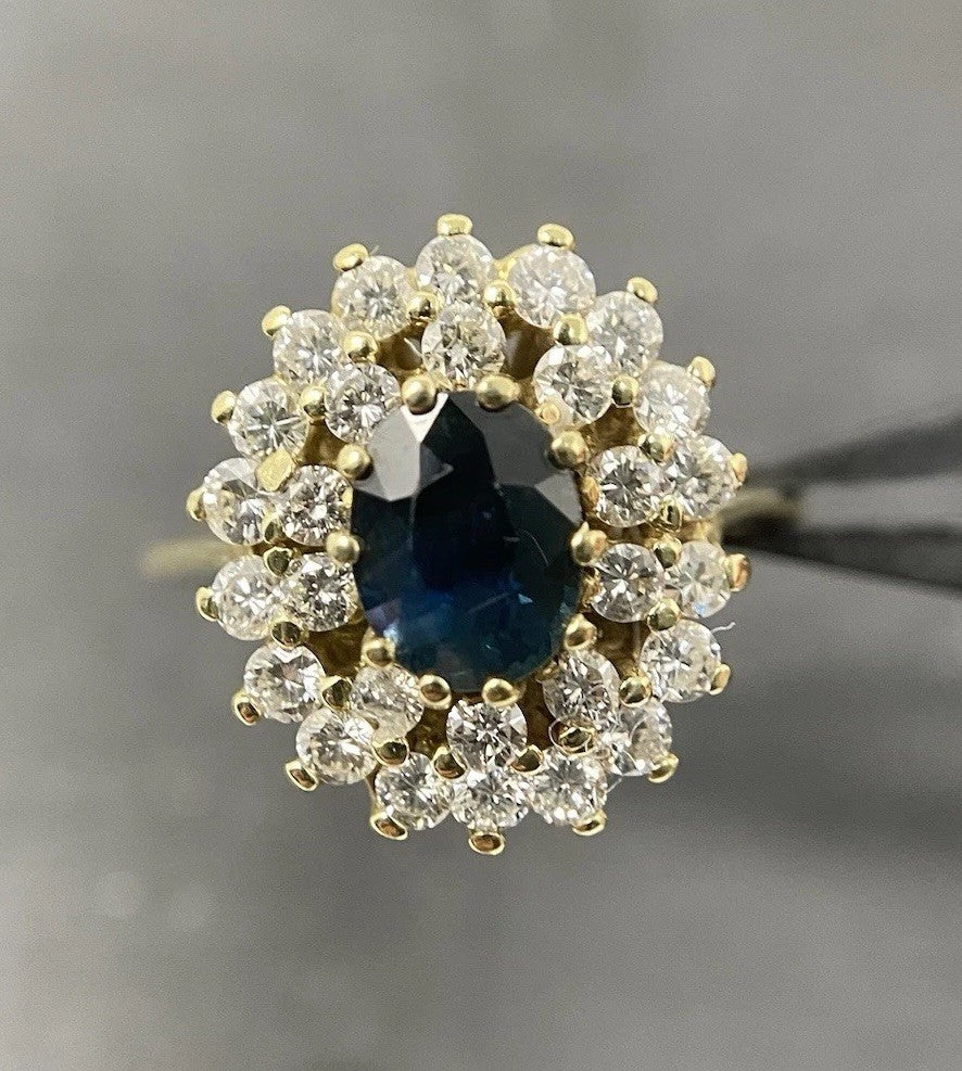 585 Gold Ring 1ct Saphir und Brillanten Gr. 54 14K
