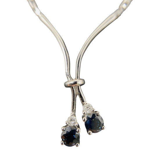 585 Gold Collier Damencollier Weißgold Saphiren & Brillanten | 38,5cm 14K