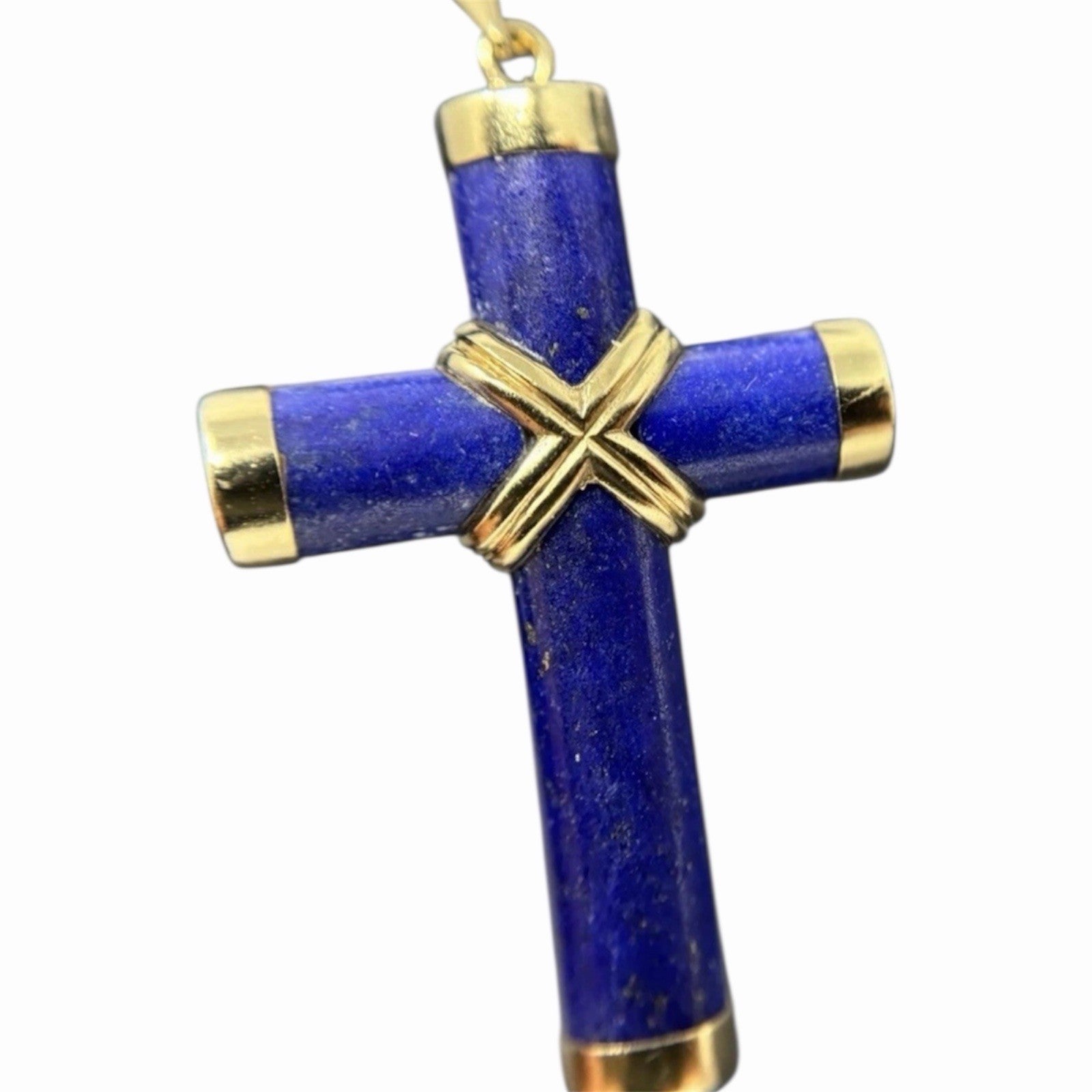 Gold Kreuz Lapislazuli 14K/585 Gelbgold Anhänger 3,5cm 