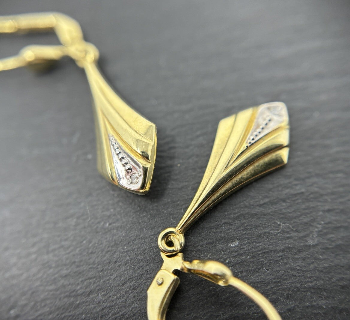 Ohrhänger Ohrringe Vintage Perlierung Brillanten Gelbgold 2,5cm 8K/333 