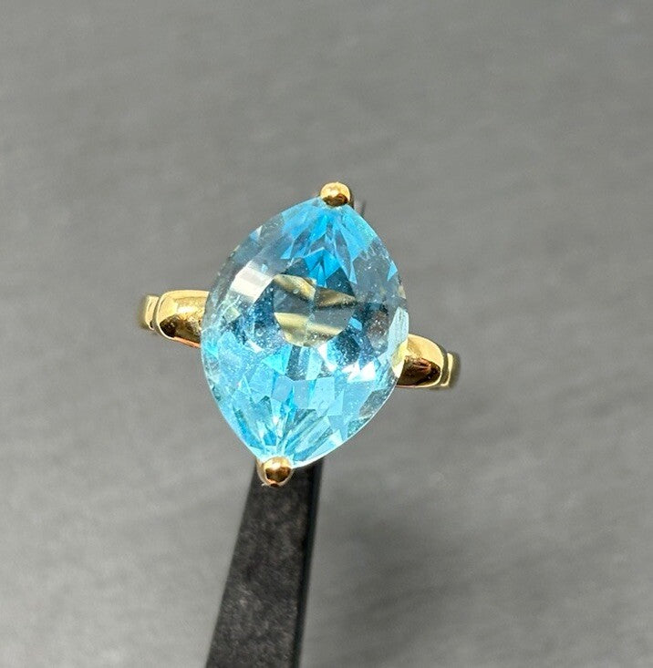 375 Gold Ring Blautopas Eisblau ca.15x10mm Damenring Gr.50 9K
