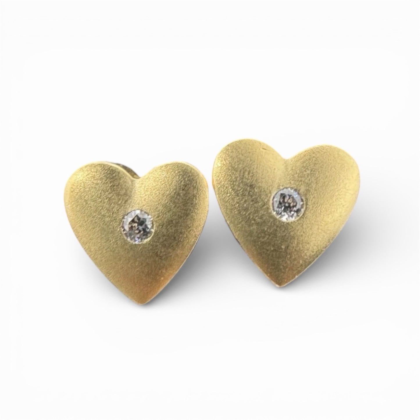 Ohrstecker Gelbgold Herzförmig | Steinchen Brillantenschliff 14K/585