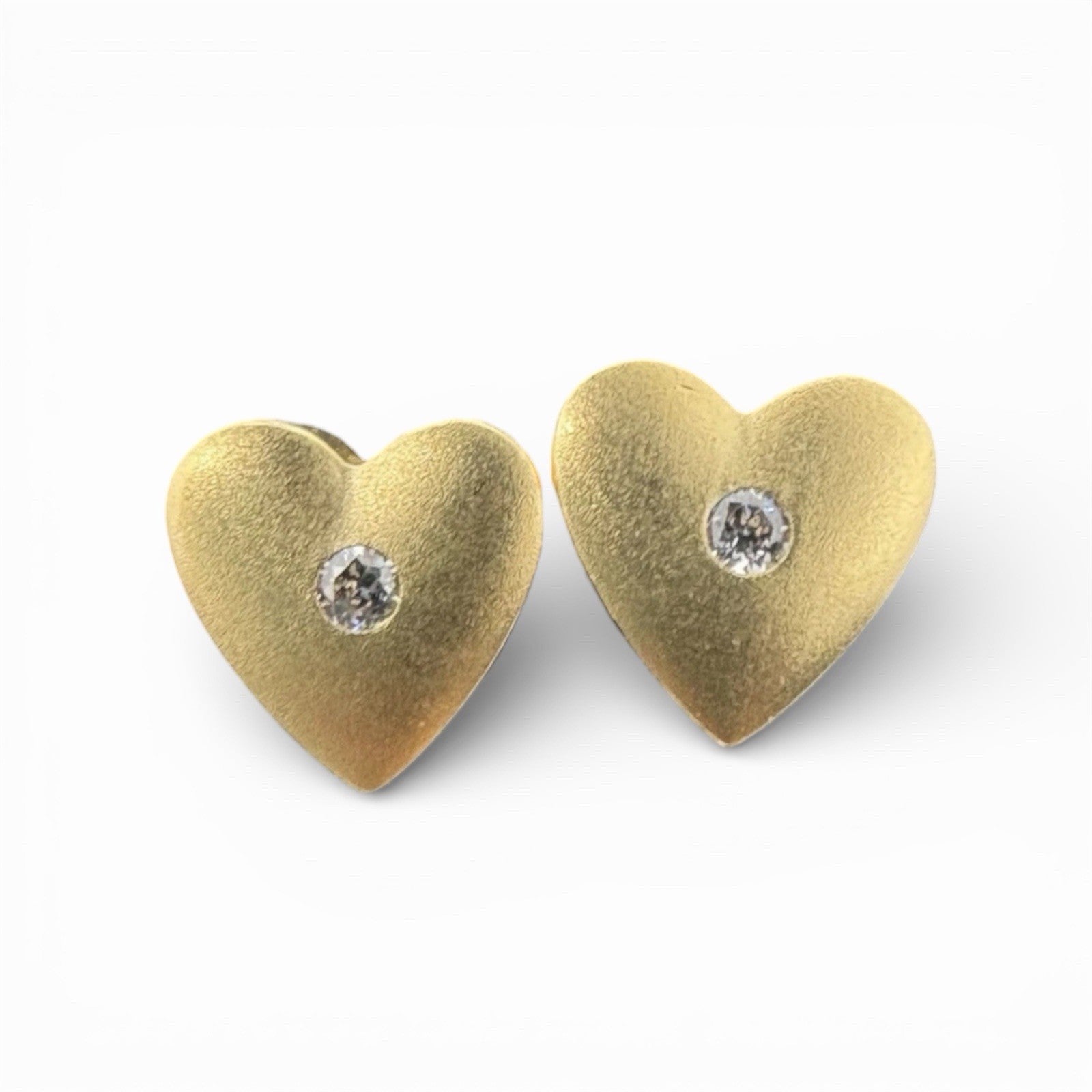 Ohrstecker Gelbgold Herzförmig | Steinchen Brillantenschliff 14K/585