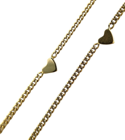 Panzerarmband 585, 14 Karat Gelbgold mit Herzelementen 23/26cm