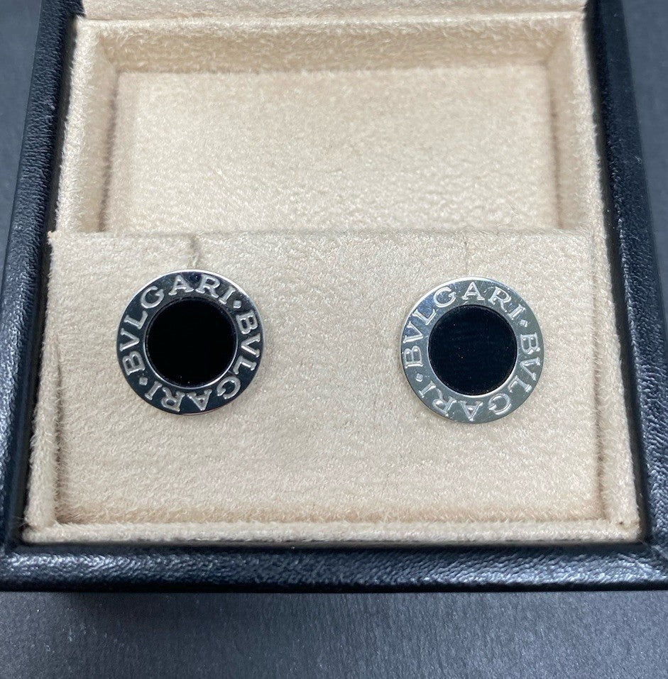 Bvlgari Ohrstecker 750 Gold 18 Karat Weißgold Bulgari Onyx Unisex Markenschmuck