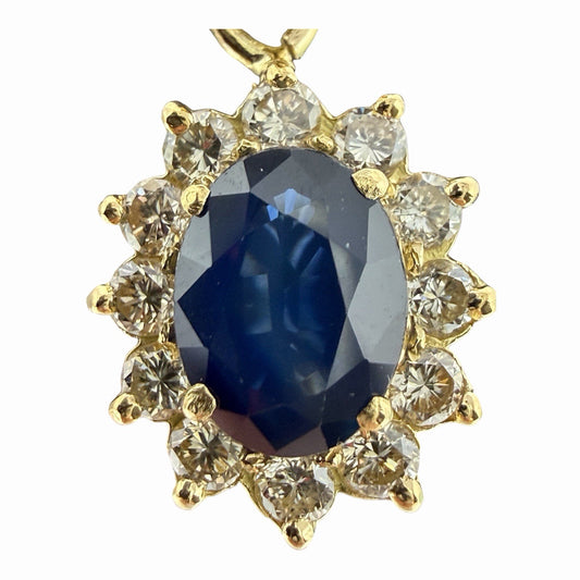 750 Gold Anhänger Saphir 1,5ct Entourage mit Brillanten 18K