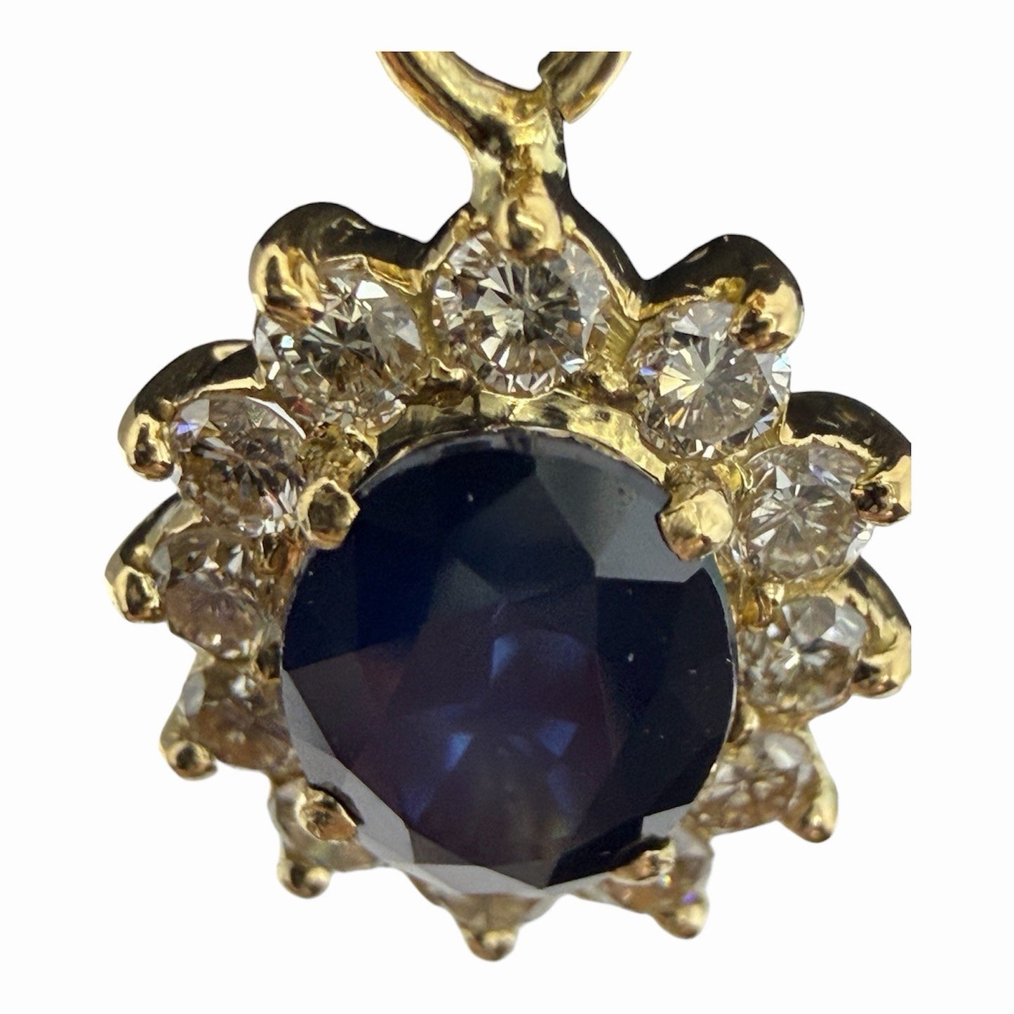 750 Gold Anhänger Saphir 1,5ct Entourage mit Brillanten 18K
