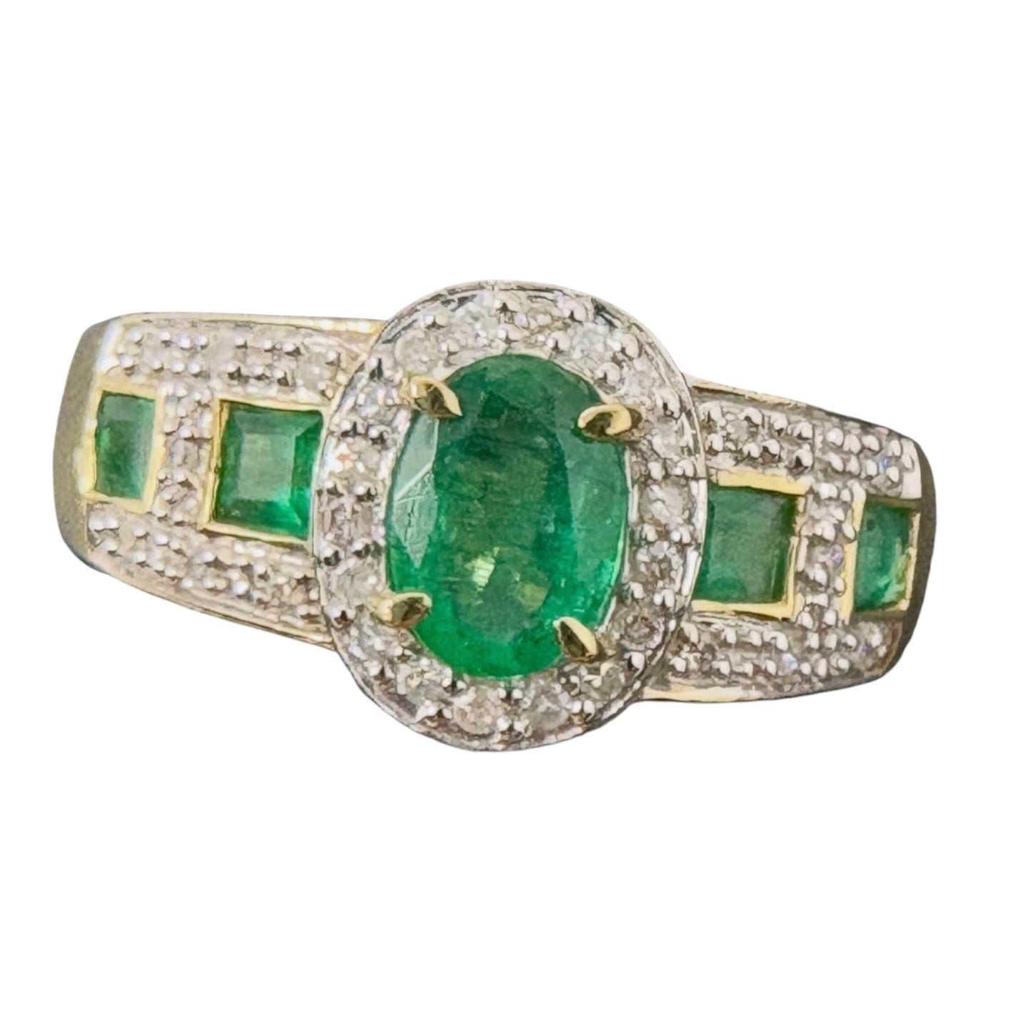 750 Gold Ring Entourage Ring Smaragd 18K
