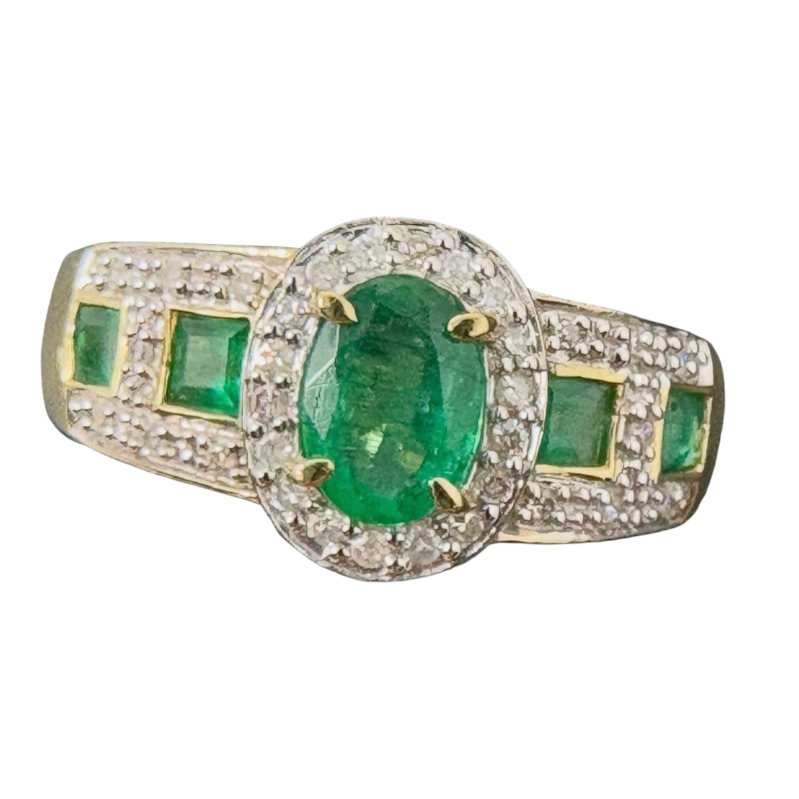 750 Gold Ring Entourage Ring Smaragd 18K