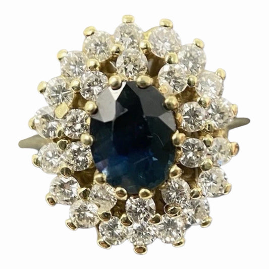 1ct Saphir Ring Und Brillanten | 14K/585 Gelbgold Gr. 54