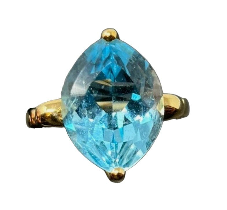 375 Gold Ring Blautopas Eisblau ca.15x10mm Damenring Gr.50 9K