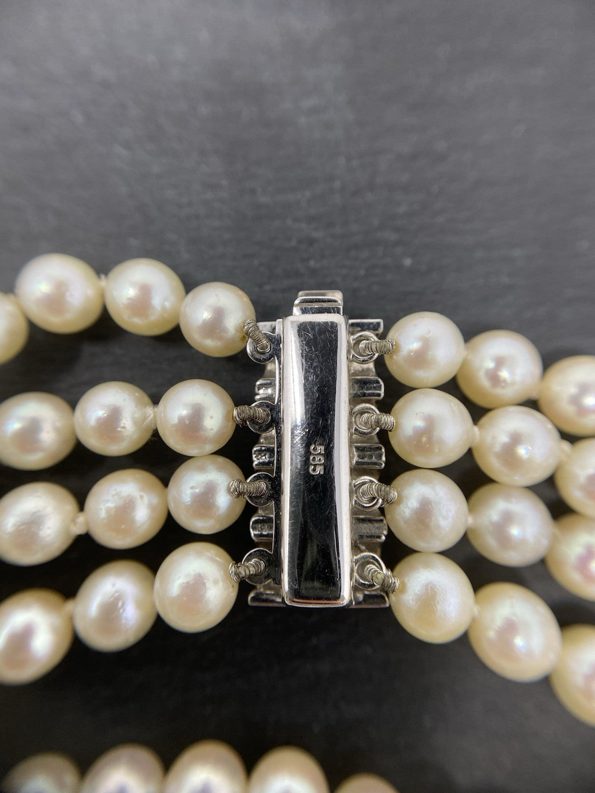 585 Weißgold Perlenarmband Vierreihiges  | Weißgold Luxus 14K