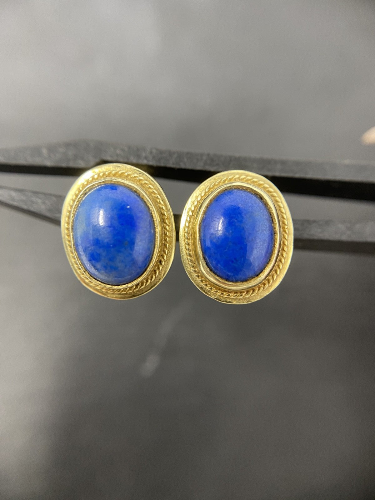 14K Gold Schmuckset Lapislazuli – Panzerkette & Ohrstecker – Echtgold – Vintage