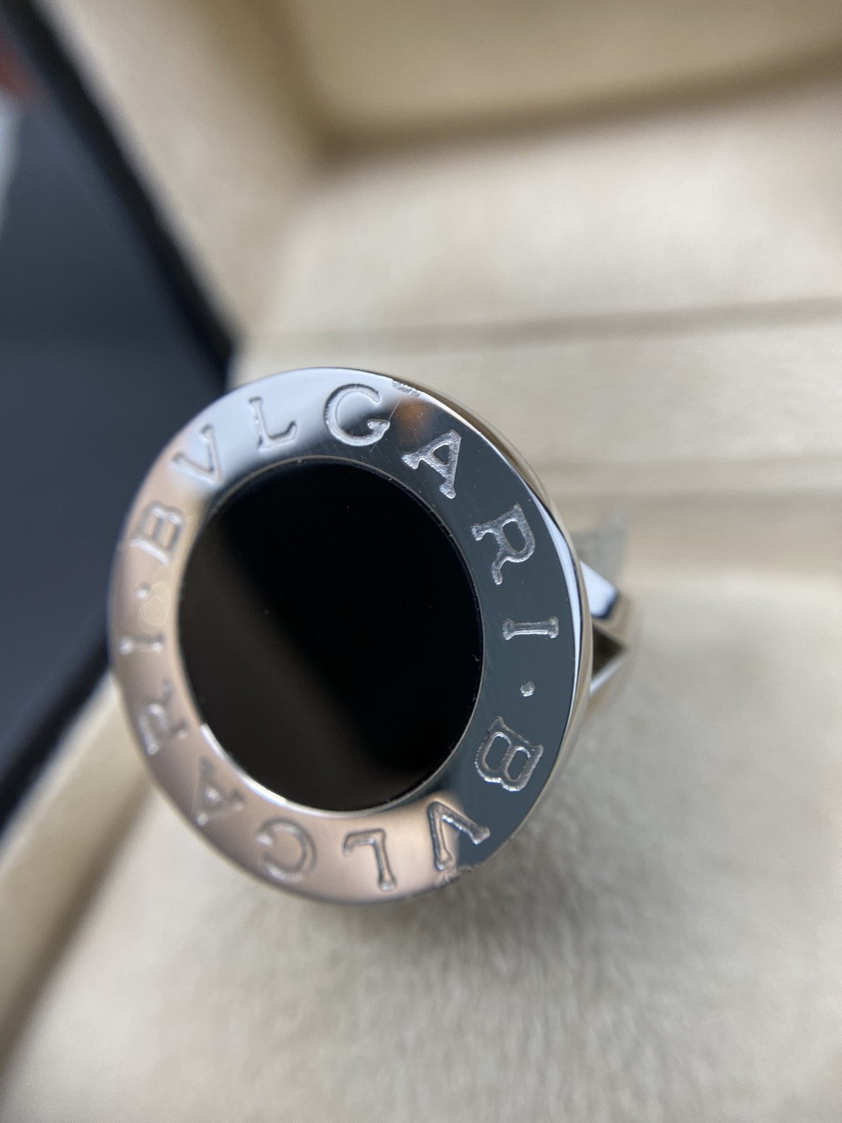 750 Bvlgari Ring Onyx 750 Weißgold | Gr. 60 18K
