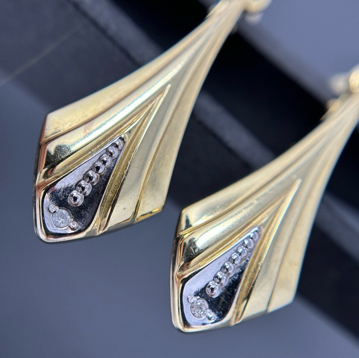 333 Gold Ohrhänger Ohrringe Vintage Perlierung Brillanten 2,5cm 8K 