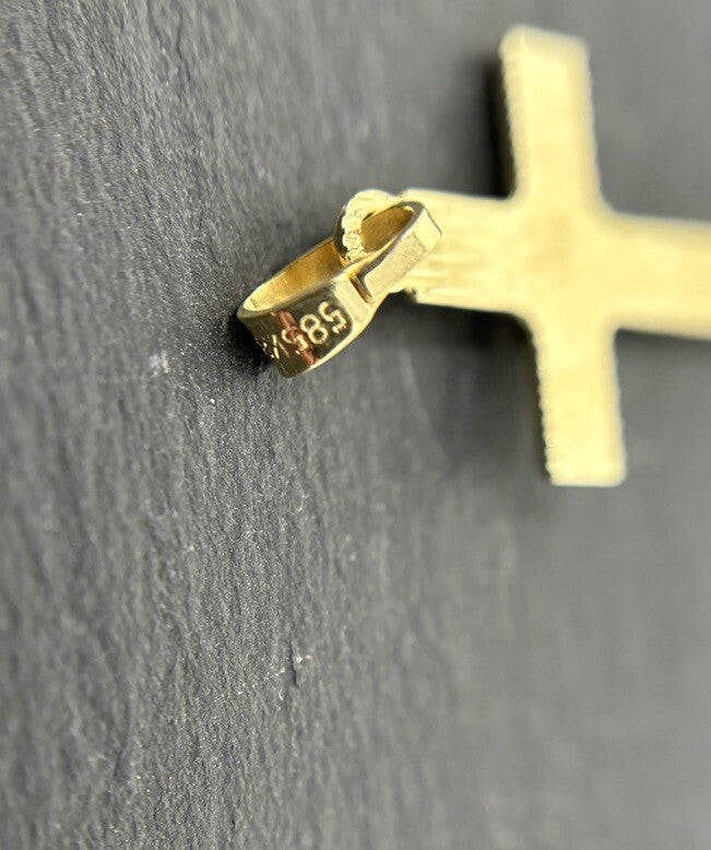 Kreuz mit Muster 14K/585 Gelbgold Anhänger Sandgestrahlt No.2